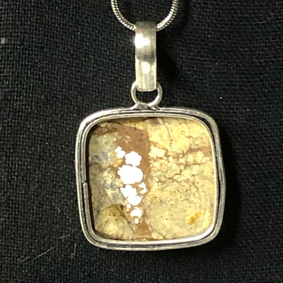 Speckled Jasper Sterling Silver Cabochon Pendant & Snake Chain Necklace 20” - Picture 6 of 8